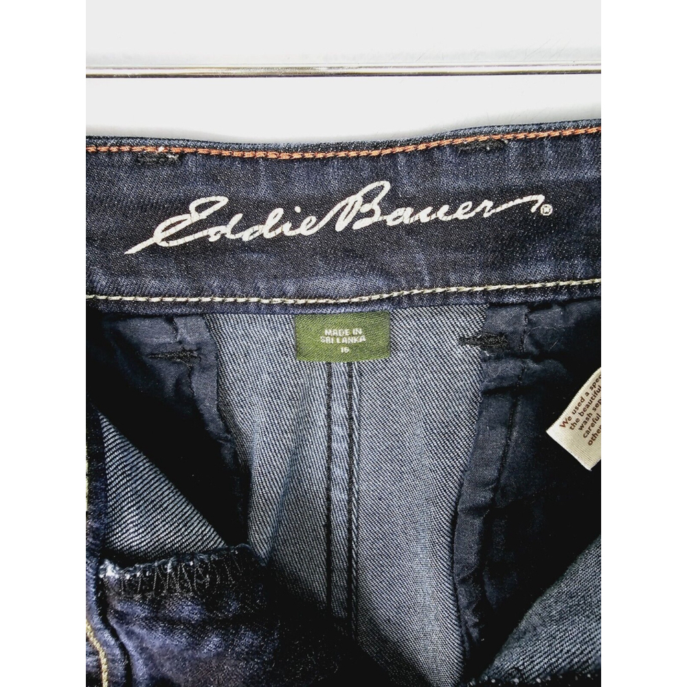 Eddie Bauer Women’s Curvy Trouser Denim Jeans Stretch Dark Blue Wash Size 16 - Picture 7 of 10